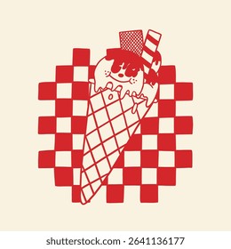ice cream retro cartoon character illustration