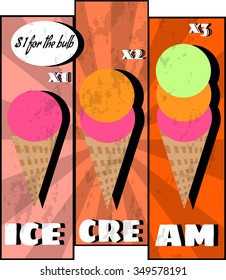  Ice cream. Retro Poster with rays. 