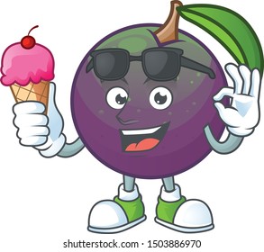 With ice cream ripe star apple character on white background