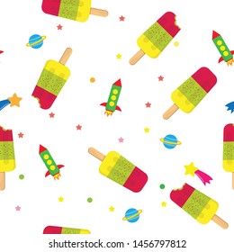 
ice cream and rockets seamless pattern