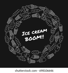 Ice cream round doodle decorative border