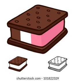 Ice Cream Sandwich Cartoon Illustration Design Vector