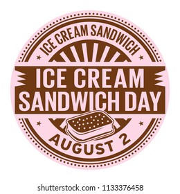 Ice Cream Sandwich Day, August 2, Rubber Stamp, Vector Illustration