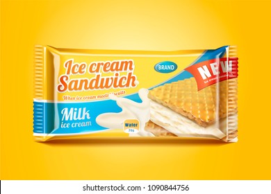 Ice Cream Sandwich Package Design Illustration On Chrome Yellow Background