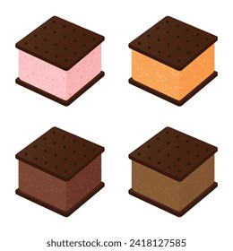 Ice cream sandwich vector illustration. Strawberry, orange, chocolate, peanut ice cream sandwich.