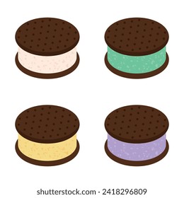 Ice cream sandwich vector illustration. Vanilla, mint, lemon, taro ice cream sandwich.