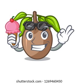 With ice cream sapodilla fruit isolated on the mascot