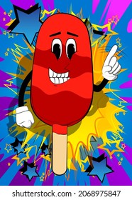 Ice Cream saying no with his finger. Summer refreshment, sweet food as a cartoon character with face.
