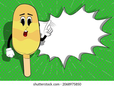 Ice Cream saying no with his finger. Summer refreshment, sweet food as a cartoon character with face.