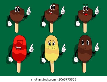 Ice Cream saying no with his finger. Summer refreshment, sweet food as a cartoon character with face.