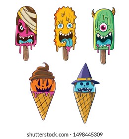 Ice Cream with Scary Face character. vector format