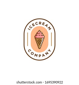 ice cream scoop badge hipster logo icon in trendy cartoon line style 