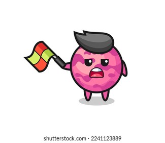 ice cream scoop cartoon as the line judge hold the flag up at a 45 degree angle , cute style design for t shirt, sticker, logo element