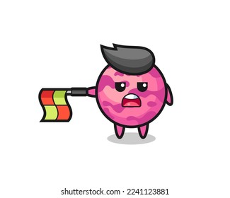 ice cream scoop character as line judge hold the flag straight horizontally , cute style design for t shirt, sticker, logo element