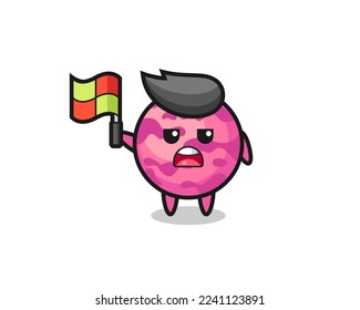 ice cream scoop character as line judge putting the flag up , cute style design for t shirt, sticker, logo element