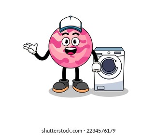 ice cream scoop illustration as a laundry man , character design