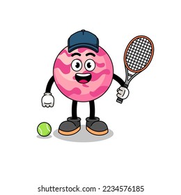 ice cream scoop illustration as a tennis player , character design