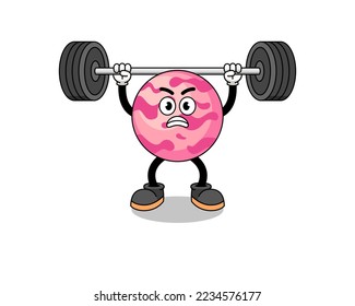 ice cream scoop mascot cartoon lifting a barbell , character design
