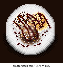 Ice cream scoop menu pixel art. Vector illustration.