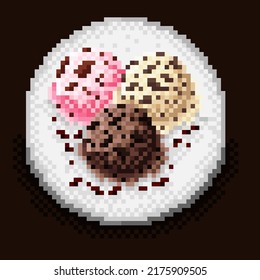 Ice cream scoop menu pixel art. Vector illustration.