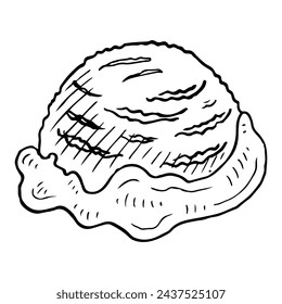 Ice cream scoop sketch. Cold dessert. Sweet dairy summer food. Hand drawn vector illustration.