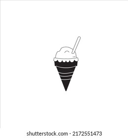 ice cream with scoop vector, ice cream cone icon, black and white ice cream