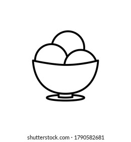 Ice cream scoop vector icon. Ice cream scoop in bowl outline illustration. Simple ice scoop template design 