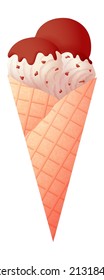 Ice cream scoop in waffle cone. Sweet summer symbol