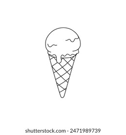 Ice cream scoop in a waffle cone. Black and white image.