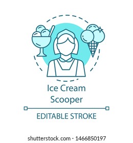 Ice Cream Scooper Concept Icon. Food And Beverage Service Job Idea Thin Line Illustration. Catering, Ice Cream Shop Worker. Part-time Employment. Vector Isolated Outline Drawing. Editable Stroke