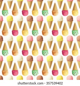 Ice cream scoops and cones seamless pattern. Vector illustration