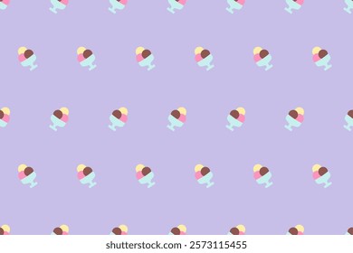 Ice cream scoops in cup seamless pattern cartoon style. Summer geometric background with ice cream. Template for textile, cover, print, background, wallpaper, wrapping, children's textile, phone cases