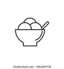 Ice cream scoops thin line icon. Bowl with, spoon, refreshment isolated outline sign. Food and dessert concept. Vector illustration symbol element for web design and apps