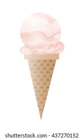 Ice Cream Scoops and Wafer Cone. Vector Illustration