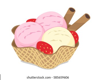 Ice Cream Scoops In Waffle Bowl