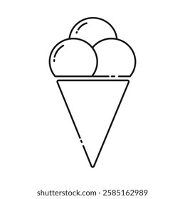 Ice cream scoops in a waffle cone. Logo Sticker Pictogram linear Icon minimalist design concept idea
