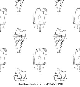 Ice cream Seamless background pattern. Hand drawn stock illustration. 