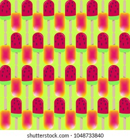 Ice cream seamless background. Retro vector pattern. Tasty colorful summer desert - popsicle, flavored ice or fruit ice lolly. Design for wallpaper, wrapping, fabric, background, apparel, prints