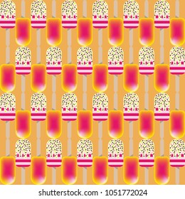 Ice cream seamless background. Retro vector pattern. Tasty colorful summer desert - popsicle, flavored ice or fruit ice lolly. Design for wallpaper, wrapping, fabric, background, apparel, prints