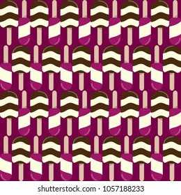 Ice cream seamless background. Retro vector pattern. Tasty colorful summer desert - popsicle, flavored ice or fruit ice lolly. Design for wallpaper, wrapping, fabric, background, apparel, prints