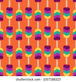 Ice cream seamless background. Retro vector pattern. Tasty colorful summer desert - popsicle, flavored ice or fruit ice lolly. Design for wallpaper, wrapping, fabric, background, apparel, prints