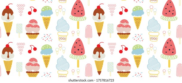 Diseño de patrones decorativos sin fisuras de helados. Tela decorativa y serie de envolturas.