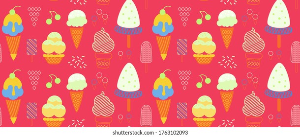 Ice cream seamless decorative pattern design . Decorative fabric and wrapping series.