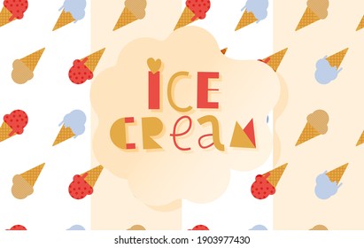 Ice Cream Seamless Pattern Background. Modern Flat Vector Illustration. Social Media Ads.