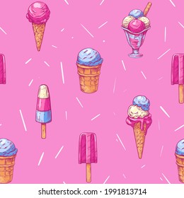 Ice cream seamless pattern. Background design vector