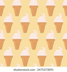 Ice cream seamless pattern. Background for poster, print, cards, wrapping paper, clothes decoration and ice cream shop. Vector illustration
