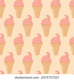 Ice cream seamless pattern. Background for poster, print, cards, wrapping paper, clothes decoration and ice cream shop. Vector illustration