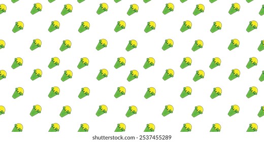 Ice cream seamless pattern background. Melted yelow ice cream with green cone pattern horizontal wallpaper