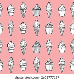 ice cream seamless pattern background .Vector illustration in a doodle style