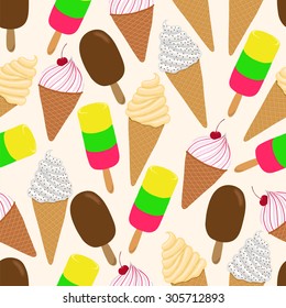 Ice cream. Seamless pattern, background.